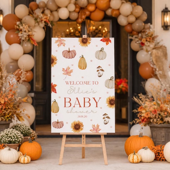 Autumn Baby Shower Welcome Sign Pumpkin Theme | Personalised Fall Baby Shower Sign | Rustic Baby Shower Decor | Foam Board Sign
