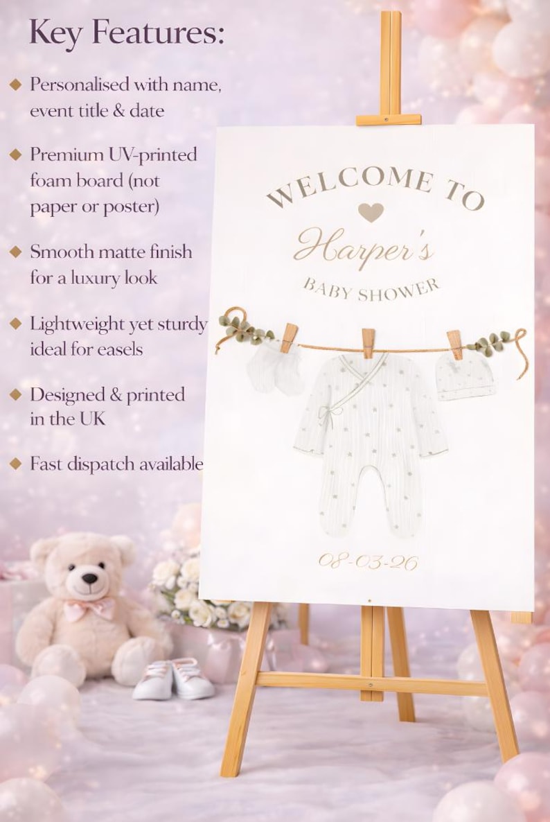 ELEGANT Baby Shower Welcome Sign: PERSONALIZED Baby CLOTHES Theme Decor, Custom Foam Board image 11