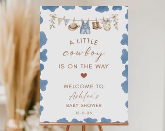 PERSONALIZED A Little Cowboy Baby Shower Welcome Sign | A Little Cowboy Is on the Way | Cowboy Baby Shower Sign | Baby Shower Decor | Blue