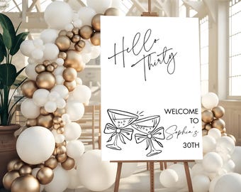 Personalized HELLO THIRTY BIRTHDAY Welcome Sign: Custom 30th Party Foam Board Décor