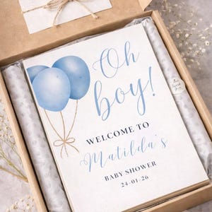 Letrero de bienvenida "Oh Boy": Decoración para baby shower con globos azules, letrero de entrada personalizado de cartón pluma. imagen 3