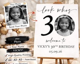 Custom Photo 30th BIRTHDAY WELCOME SIGN – Personalized Party Entrance Milestone Foam Board Décor