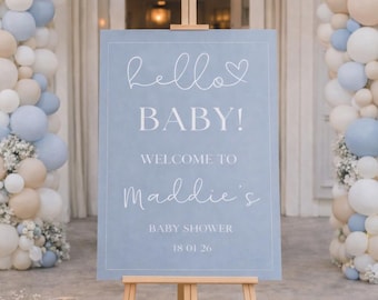 PERSONALIZED HELLO BABY Shower Welcome Sign: Neutral Foam Board Decor, Custom Baby Shower Board