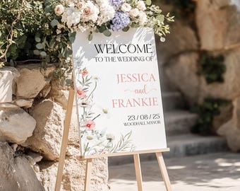 Personalised UV Printed "Welcome to the Wedding" Sign - Elegant Pink Flower with Daisy - Custom Wedding Decor
