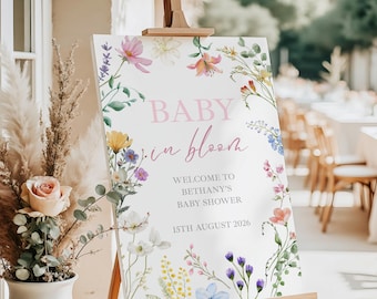 PERSONALIZED Baby Shower WELCOME SIGN: Baby In Bloom Baby Shower Decor, Custom Foam Board Sign