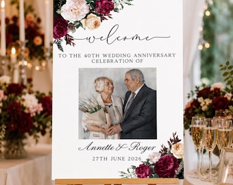 40th Ruby Wedding Anniversary Sign with Photo | Personalised Anniversary Welcome Board | 40 Years Married Sign |Ruby Anniversary Display |