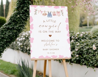 PERSONALIZED A Little Cowgirl Baby Shower Welcome Sign | A Little Cowgirl Is on the Way | Cowgirl Baby Shower Sign | Baby Shower Decor |Pink