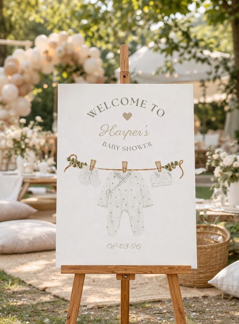 ELEGANT Baby Shower Welcome Sign: PERSONALIZED Baby CLOTHES Theme Decor, Custom Foam Board image 10