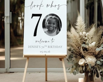 Personalized 70TH BIRTHDAY WELCOME Sign With Photo Custom Foam Board Party Décor