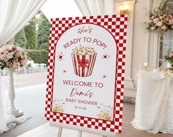 PERSONALIZED Popcorn Ready To Pop Baby Shower Welcome Sign: Ready To Pop, Popcorn, Red And White Theme. Foam Board Decor,  Custom Board