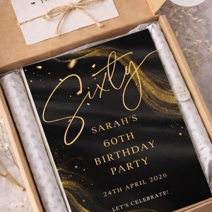 Personalised BIRTHDAY WELCOME SIGN: Custom Milestone Black Gold Glitter Birthday Board, Indoor Decoration image 5