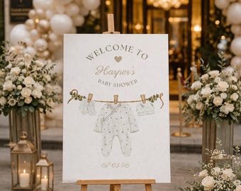 ELEGANT Baby Shower Welcome Sign: PERSONALIZED Baby CLOTHES Theme Decor, Custom Foam Board