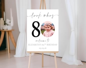 Personalized 80th BIRTHDAY WELCOME SIGN With Photo: Custom Foam Board Party Décor