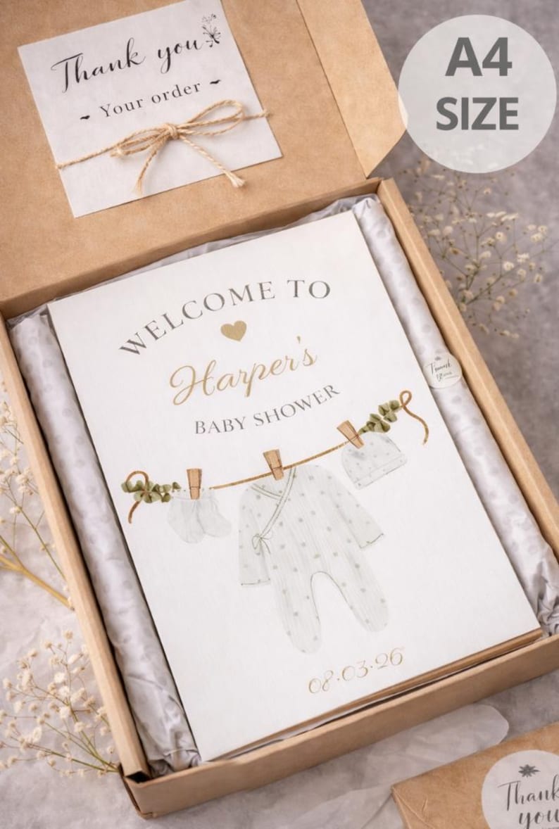 ELEGANT Baby Shower Welcome Sign: PERSONALIZED Baby CLOTHES Theme Decor, Custom Foam Board image 3