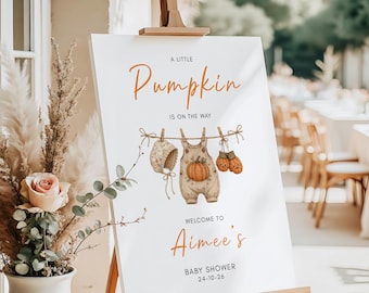 PERSONALIZED Pumpkin Baby Shower Welcome Sign | A Little Pumpkin Is on the Way | Fall Baby Shower Sign | Baby Shower Decor