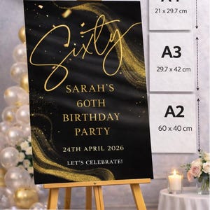Personalised BIRTHDAY WELCOME SIGN: Custom Milestone Black Gold Glitter Birthday Board, Indoor Decoration image 3