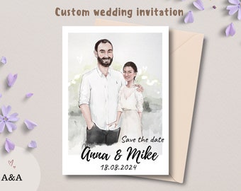 Personalized Save The Date Card Bride And Groom Faceless Portrait Acrylic Wedding Invitation Digital Download Custom Save The Date Cards