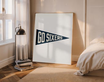 Impresión minimalista del banderín de los Philadelphia 76ers: ¡Vamos Sixers! Arte mural de baloncesto (descarga digital)