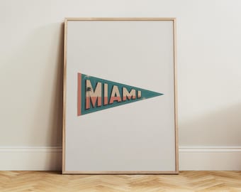 Vintage Miami Pennant Flag Print: Retro Travel Art (Digital Download)