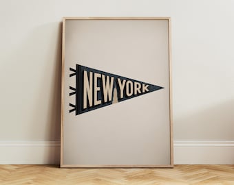 Impresión vintage de la bandera de Nueva York: Arte de viaje retro (descarga digital)