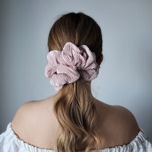 XL Scrunchie Gift for Her | Blush Pink Oversized Hair Tie | Soft Pleated Hair Scrunchie for Thick Hair | Handmade Hair Accessory