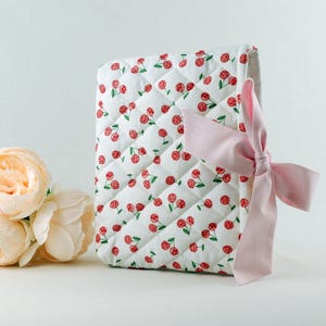 Bible Sleeves with Bow: Quilted Floral Bible Cover for Personalized Christian Gift Book Sleeve Cherry Amour