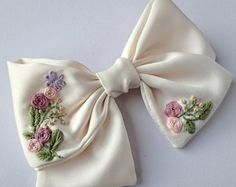 Hair Bows for Women Hand Embroidered Huge Hairbow Large Satin Bows Womens Hair Clip