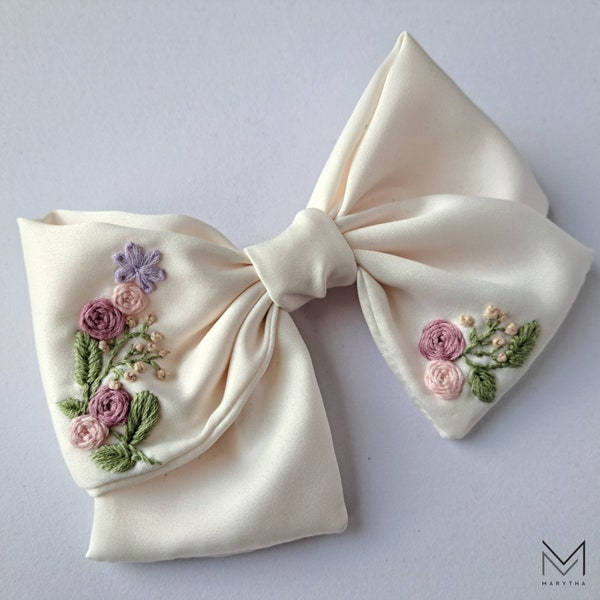 Hair Bows for Women Hand Embroidered Huge Hairbow Large Satin Bows Womens Hair Clip