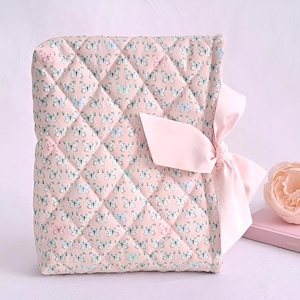 Bible Cover Quilted Bible Sleeve for Women | Cute Bible Cover Fabric Book Sleeves, Christian Gift for Teens Custom Bible Pouch Pink