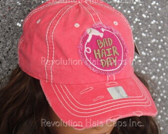 Bad Hair Day Cap Pink Vintage Distressed Hat Trendy Modischer Hut One Size