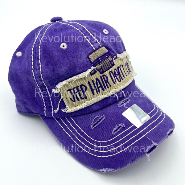 Jeep Hair Don't Care Cap Vintage Distressed PURPLE blue color Hat Trendy Fashionable and Adjustable