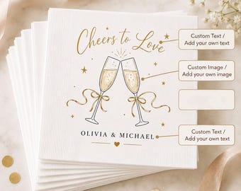 Personalized Champagne Toast Napkins, Custom Celebration Table Styling, Elegant Event Favors