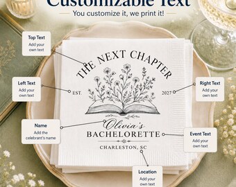 The Next Chapter Bachelorette Custom Napkins Wildflower Book Hen Party Bridal Weekend Table Favors