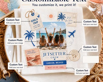Personalized Travel Collage Napkins Road Trip Cruise Adventure Brunch Cocktail Table Decor Supplies
