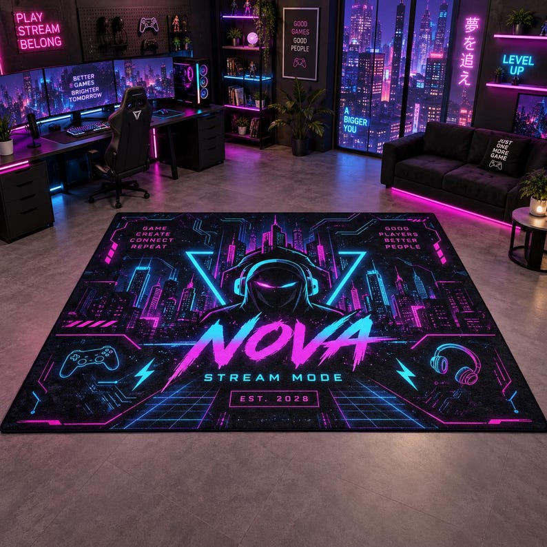 Neon Gaming Custom Rug, Personalized Gamer Carpet, Wedding Gift for the ...