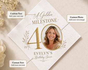 Custom Photo Birthday Napkins, Personalized Milestone Celebration Table Decor
