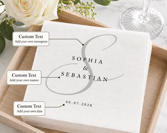 Personalized Cocktail Napkins, Modern Ampersand Couple Print, Engagement Gathering & Custom Anniversary Table Gifts