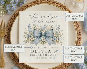 Soft Personalized Bridal Shower Napkins, Floral Book Table Styling, Romance Favors, Brunch Essentials, New Chapter Wedding Keepsakes