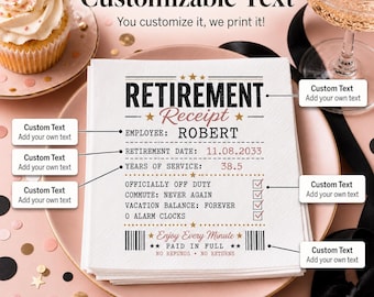 Retirement Receipt Style Custom Napkins Career Milestone Coworker Toast Office Party Table Favors