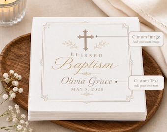 Custom Baptism Napkins: Classic Cross, Personalized Name, Date – Elegant Table Decor