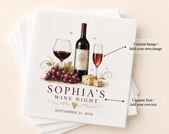 Custom Wine Night Cocktail Napkins, Personalized Wine Tasting Table Decor