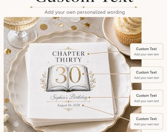 Custom Chapter Birthday Napkins: Gold Floral Open Book Design