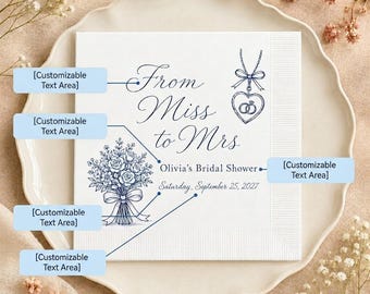 Distinct Personalized Bridal Shower Napkins, Line Art Book Table Styling, Romance Favors, Brunch Essentials, Next Chapter Wedding Keepsakes