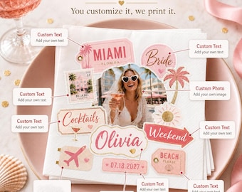 Custom Bride Photo Collage Napkins: Bach Trip Cocktail Party Decor