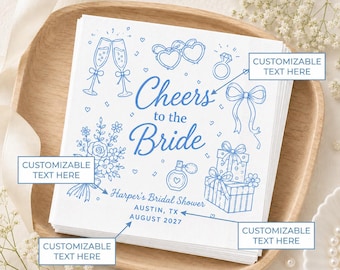 Clean Custom Cocktail Napkins, Doodle Bridal Shower Accents, Bride Meetup & Whimsical Romance Mementos