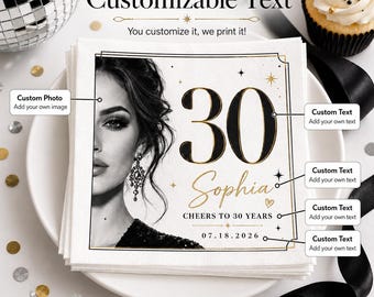 Custom Half-Face Photo Napkins: Milestone Birthday Toast Decorations