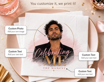 Custom Party Star Portrait Photo Napkins Milestone Celebration Birthday Brunch Family Gathering Table Favors