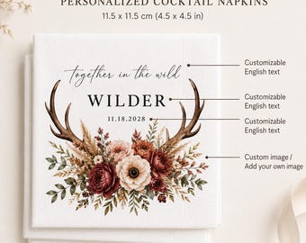 Custom Photo Antler Cocktail Napkins: Personalized Winter Holiday Party Table Favors