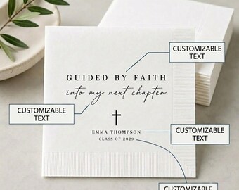 Minimal Personalized Grad Napkins, Faith Next Chapter Table Styling, Religious Grad Favors, Brunch Essentials, Spiritual Milestone Keepsakes