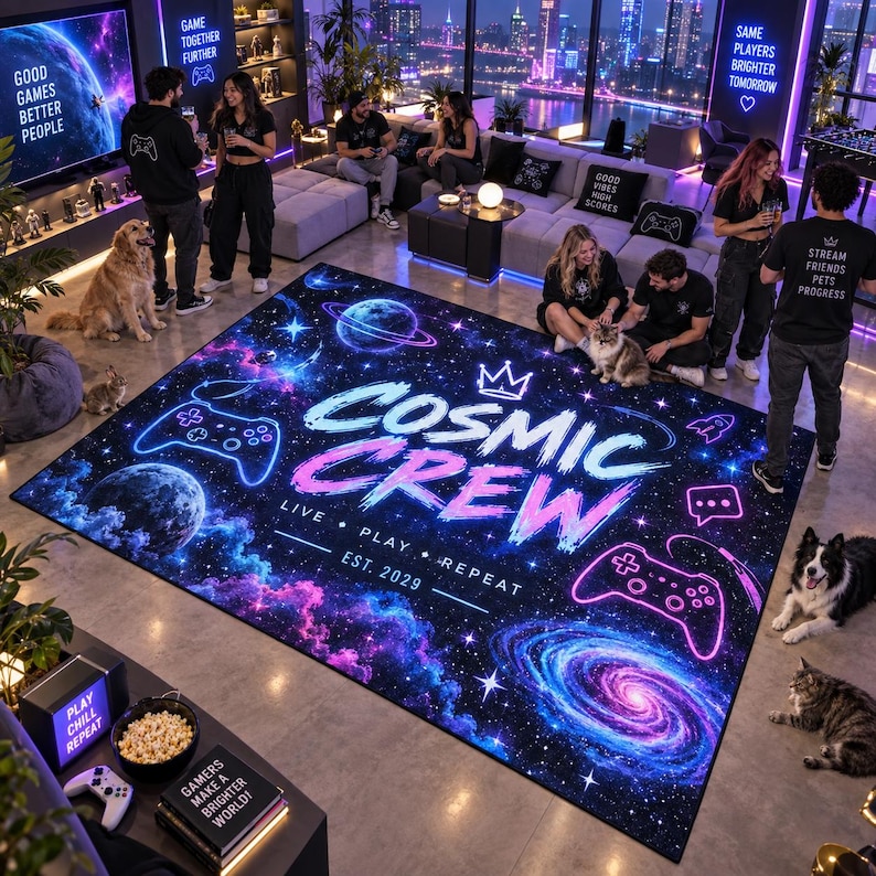 Neon Gaming Custom Rug, Personalized Gamer Carpet, Wedding Gift for the ...